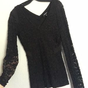 Medium black Bebe lace and mesh detailed blouse
